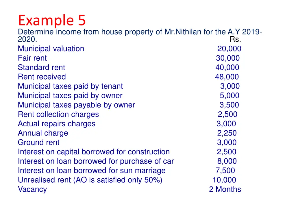 example 5 determine income from house property