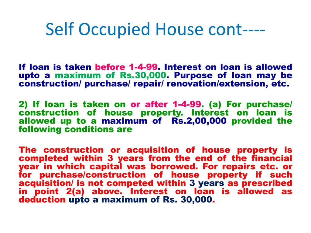 self occupied house cont