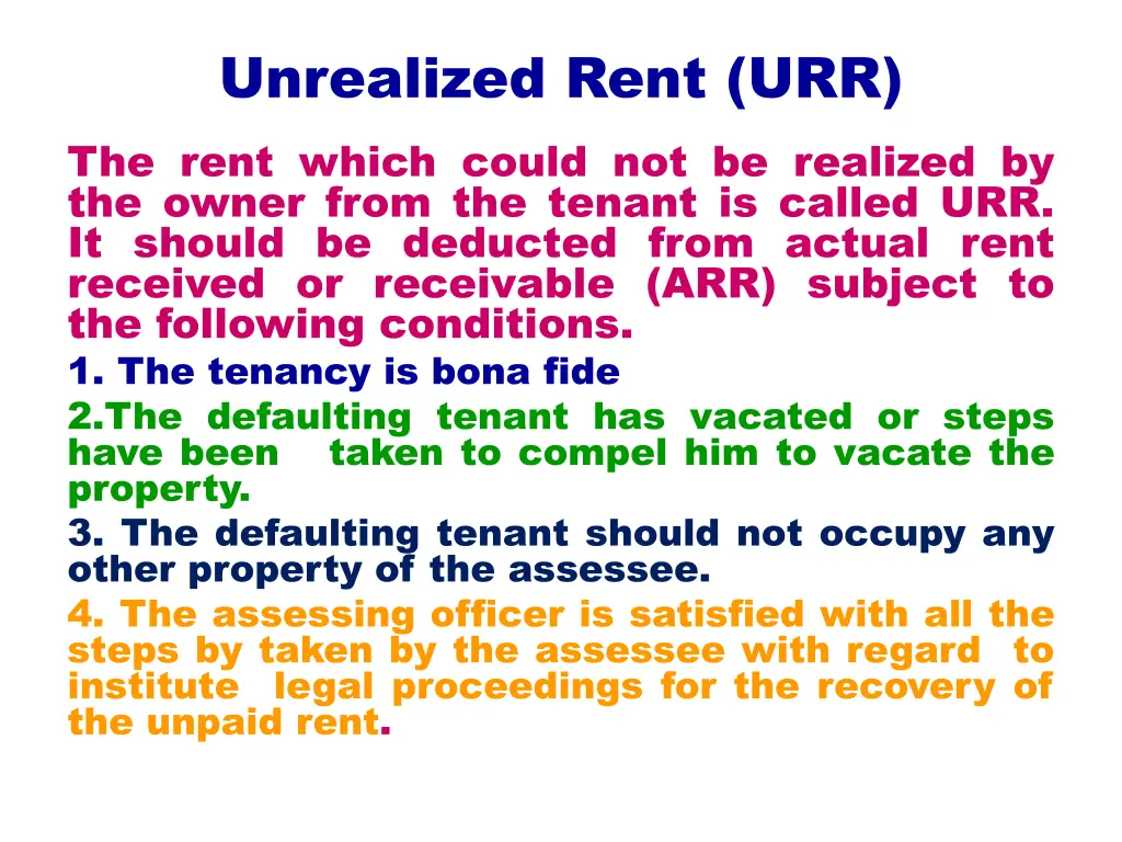 unrealized rent urr the rent which could