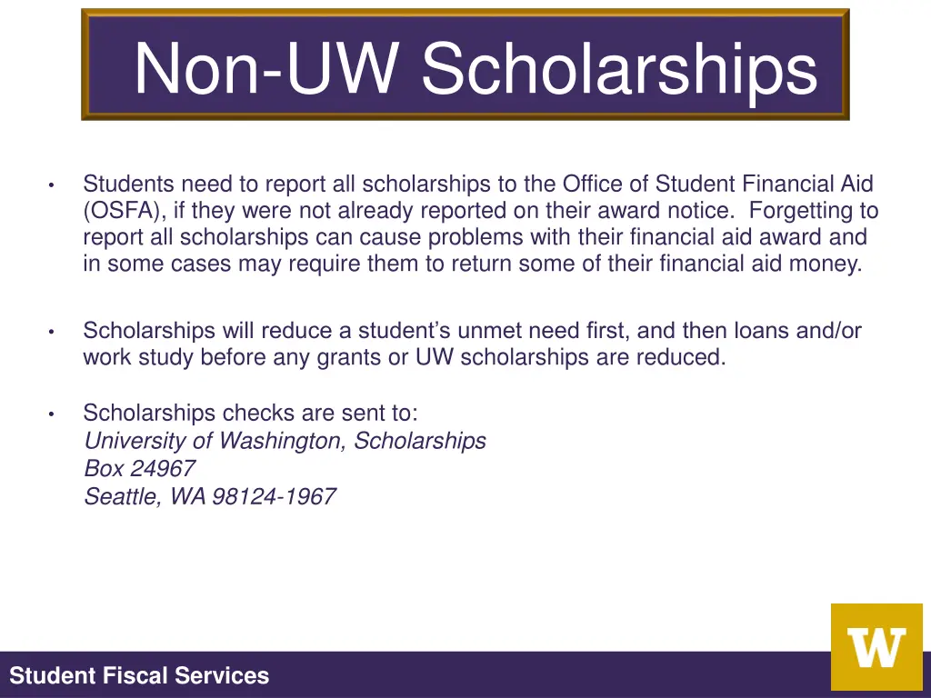 non uw scholarships