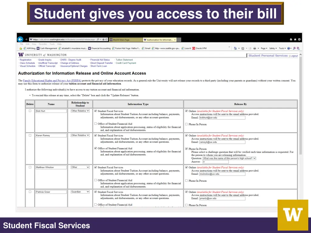 student gives you access to their bill
