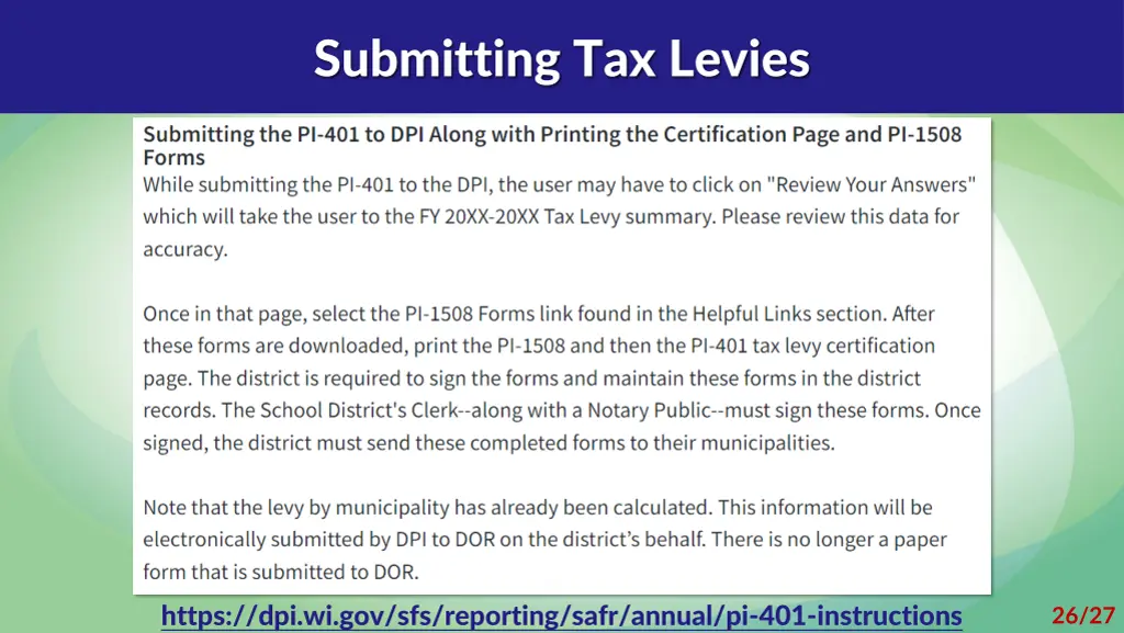 submitting tax levies