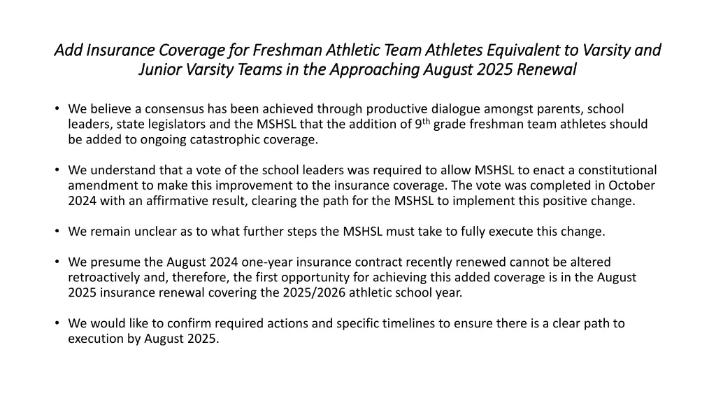 add insurance coverage for freshman athletic team
