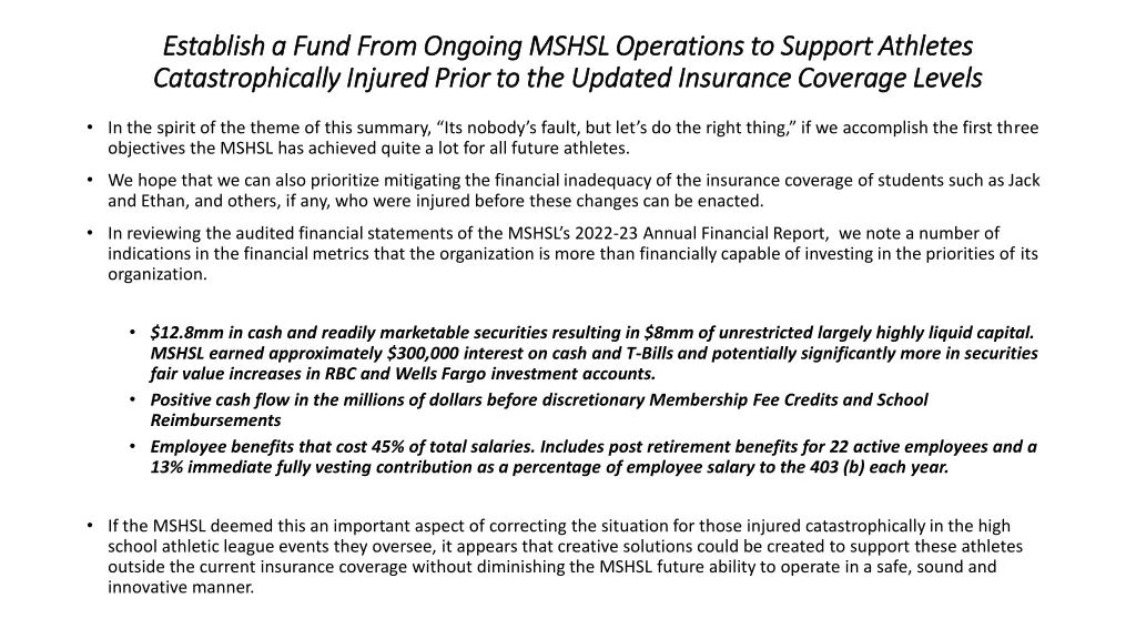 establish a fund from ongoing mshsl operations
