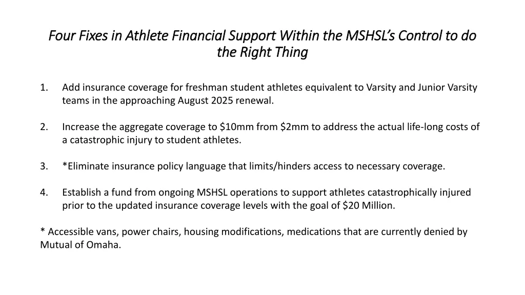 four fixes in athlete financial support within