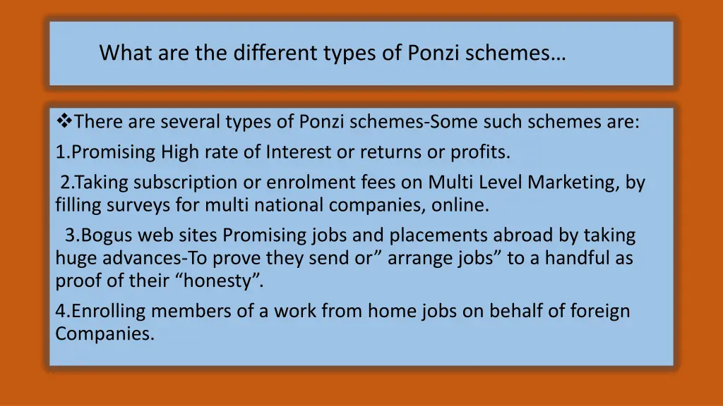 what are the different types of ponzi schemes