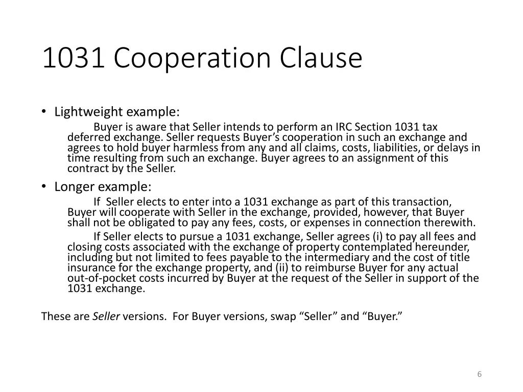 1031 cooperation clause