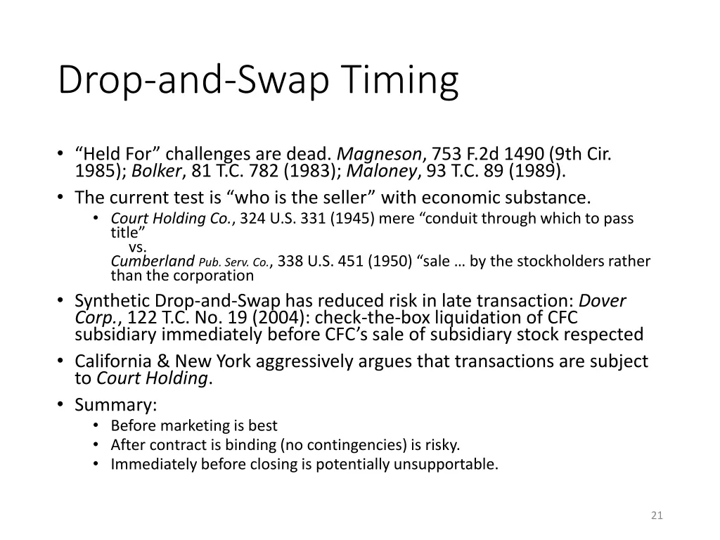 drop and swap timing