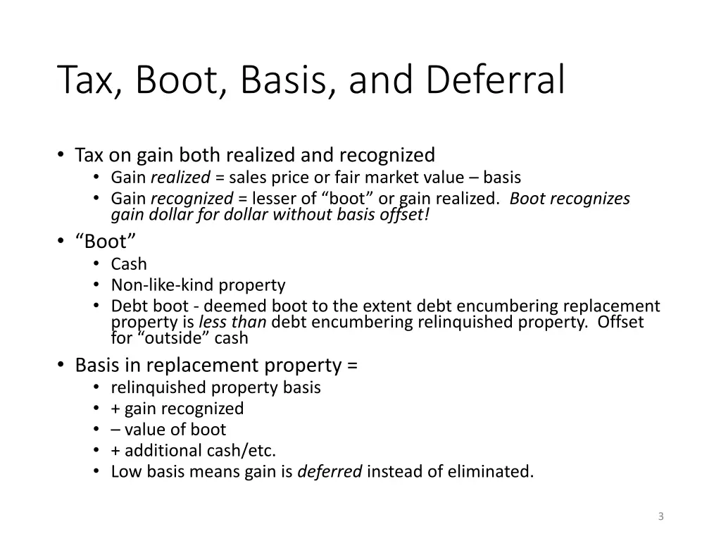 tax boot basis and deferral