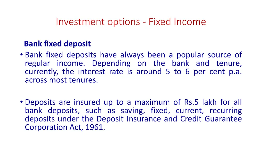 investment options fixed income