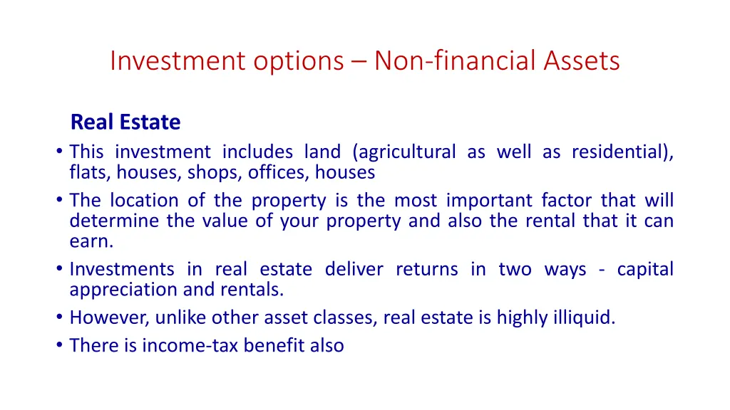 investment options non financial assets