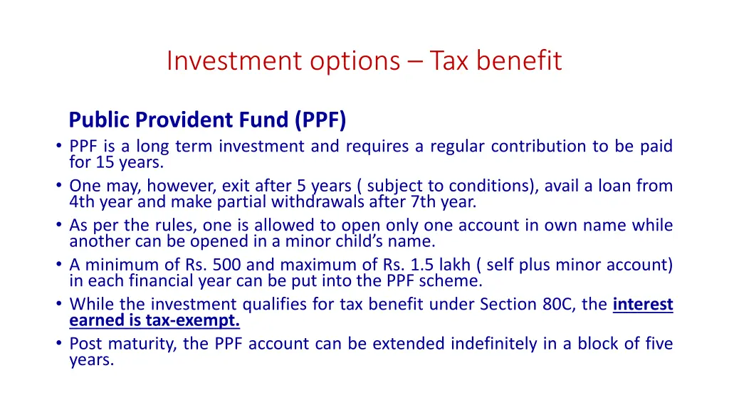 investment options tax benefit