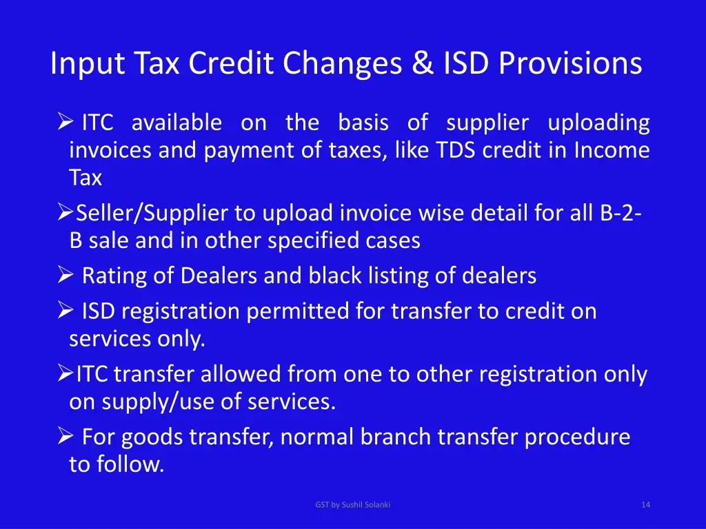 input tax credit changes isd provisions