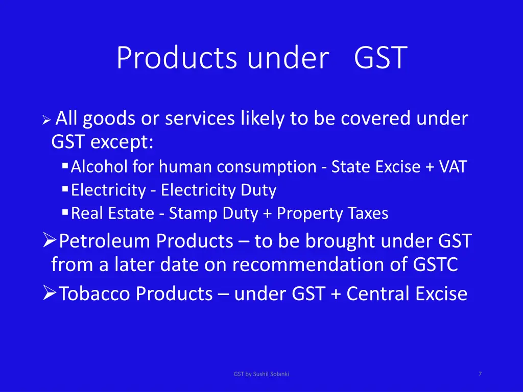 products under gst