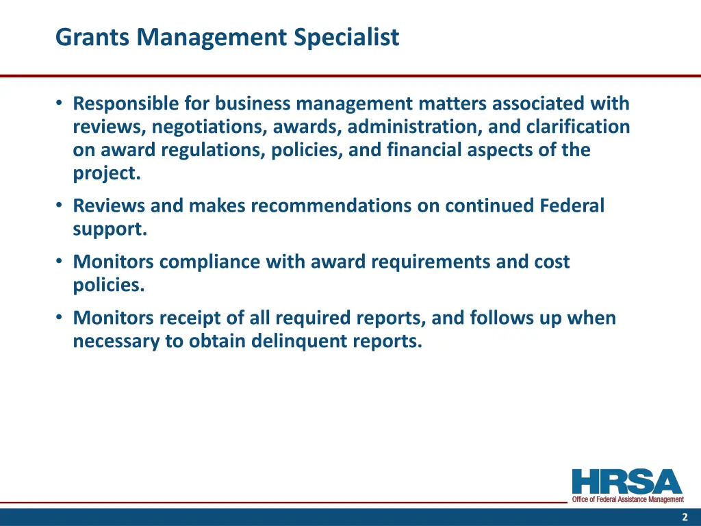 grants management specialist