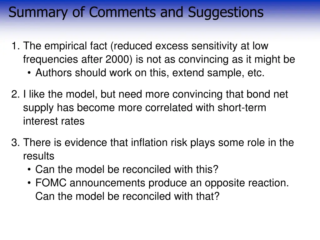 summary of comments and suggestions