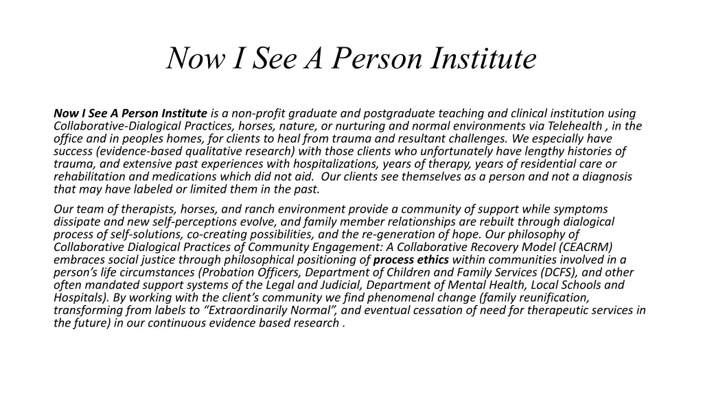 now i see a person institute