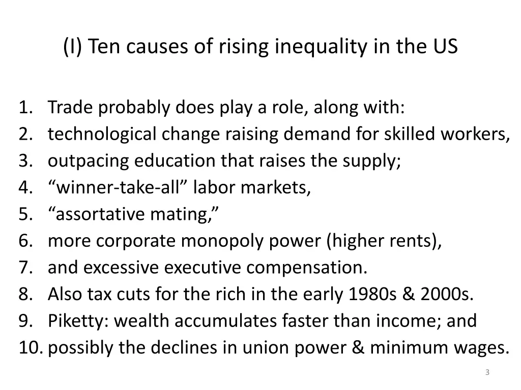 i ten causes of rising inequality in the us