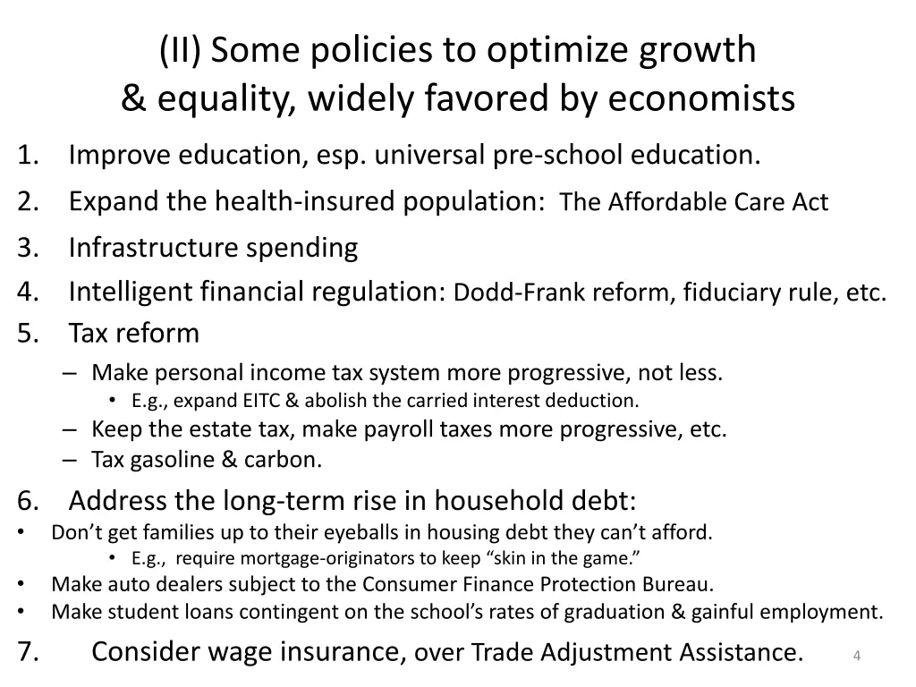 ii some p olicies to optimize growth equality