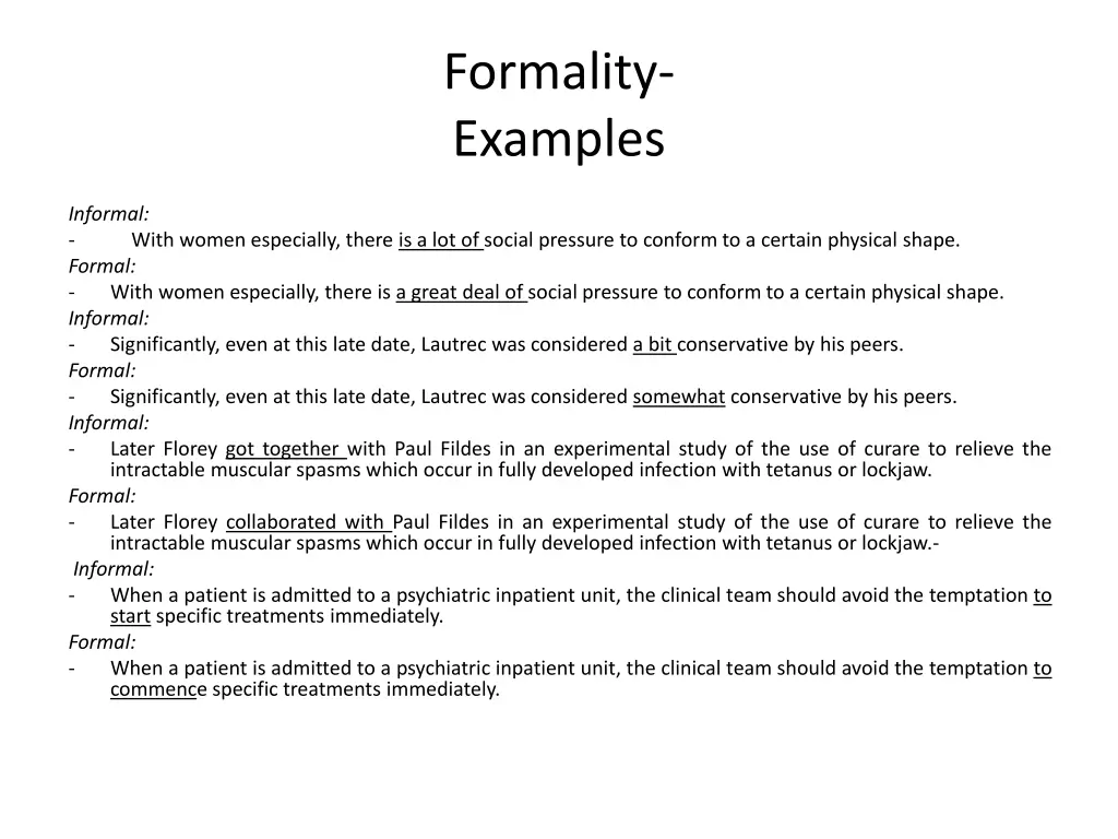 formality examples