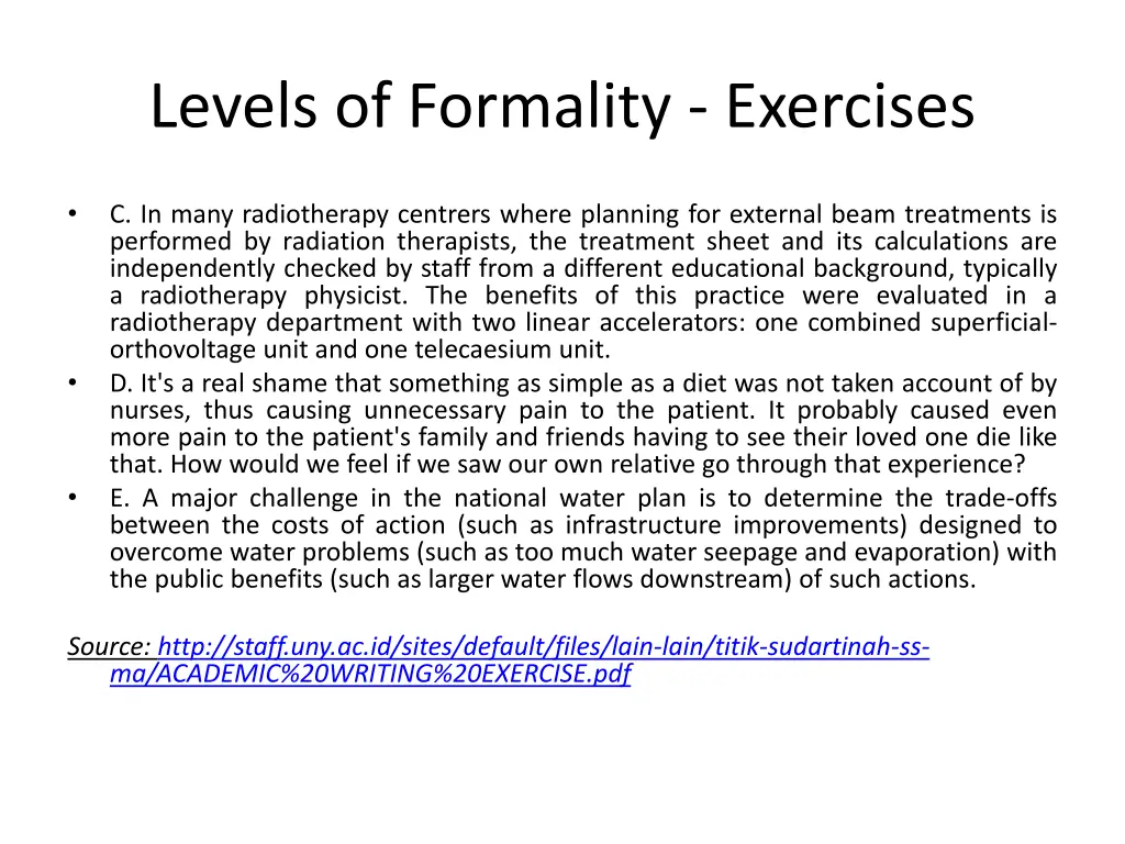 levels of formality exercises 1