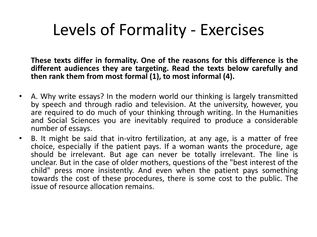 levels of formality exercises