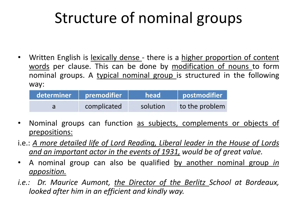 structure of nominal groups