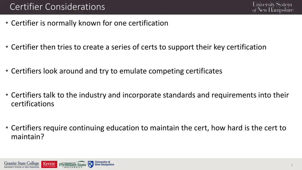 certifier considerations