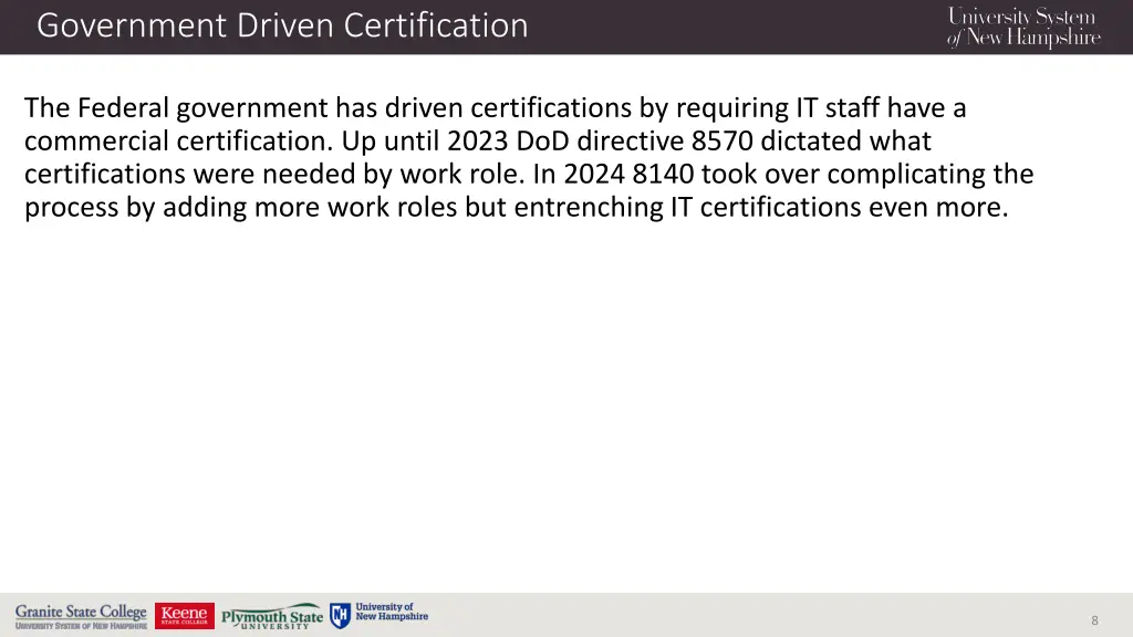 government driven certification