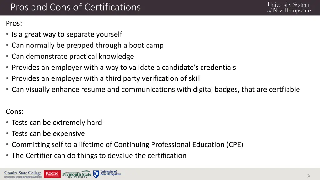 pros and cons of certifications