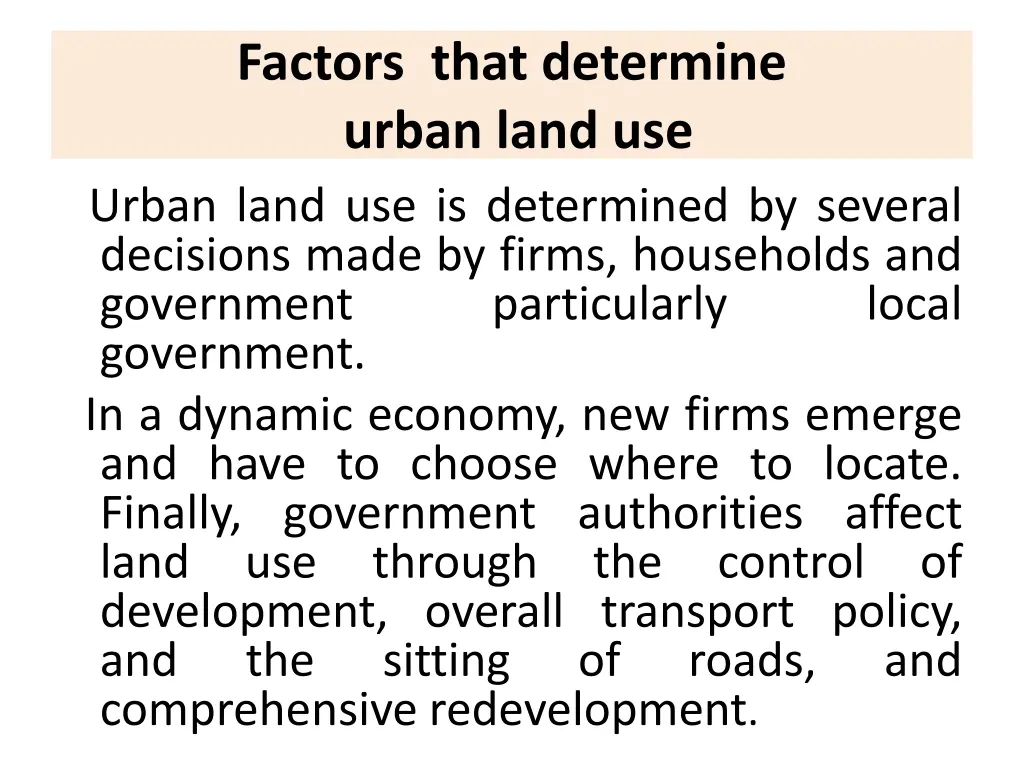 factors that determine urban land use urban land