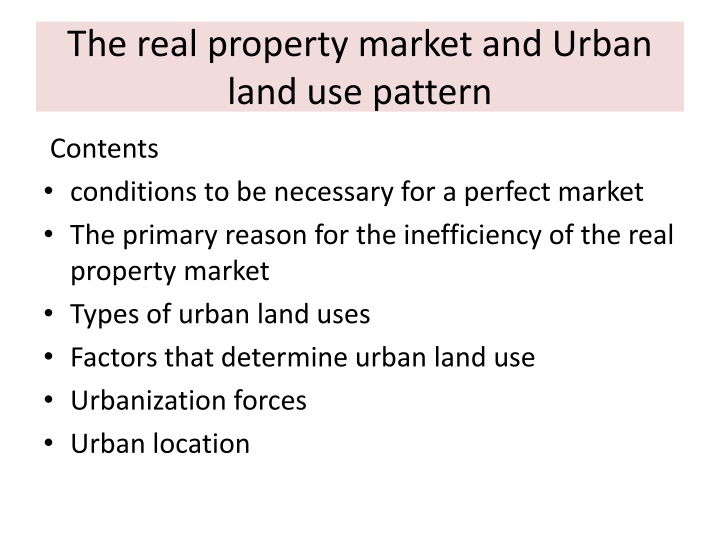 the real property market and urban land