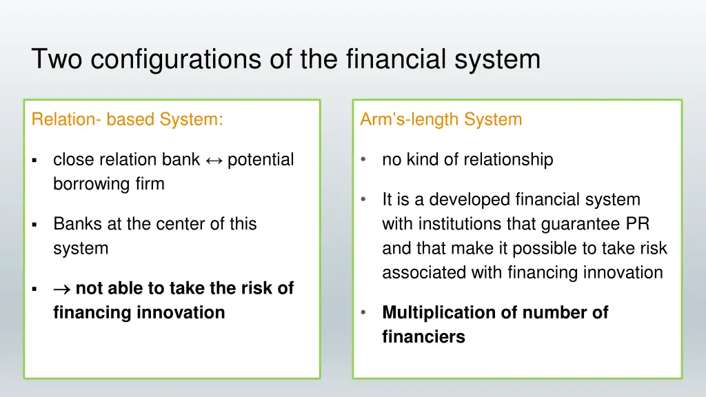 two configurations of the financial system