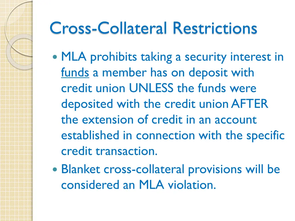 cross collateral restrictions