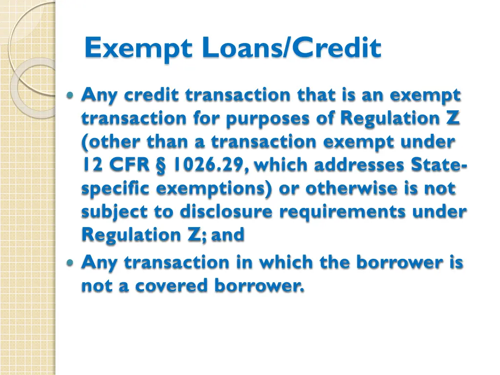 exempt loans credit