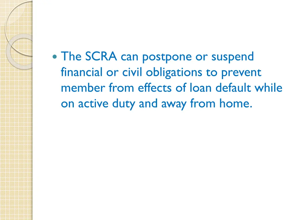 the scra can postpone or suspend financial