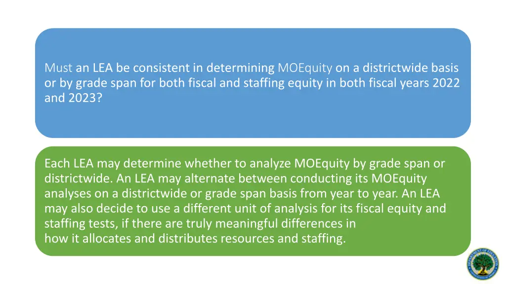 must an lea be consistent in determining moequity