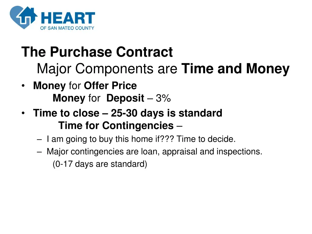 the purchase contract major components are time