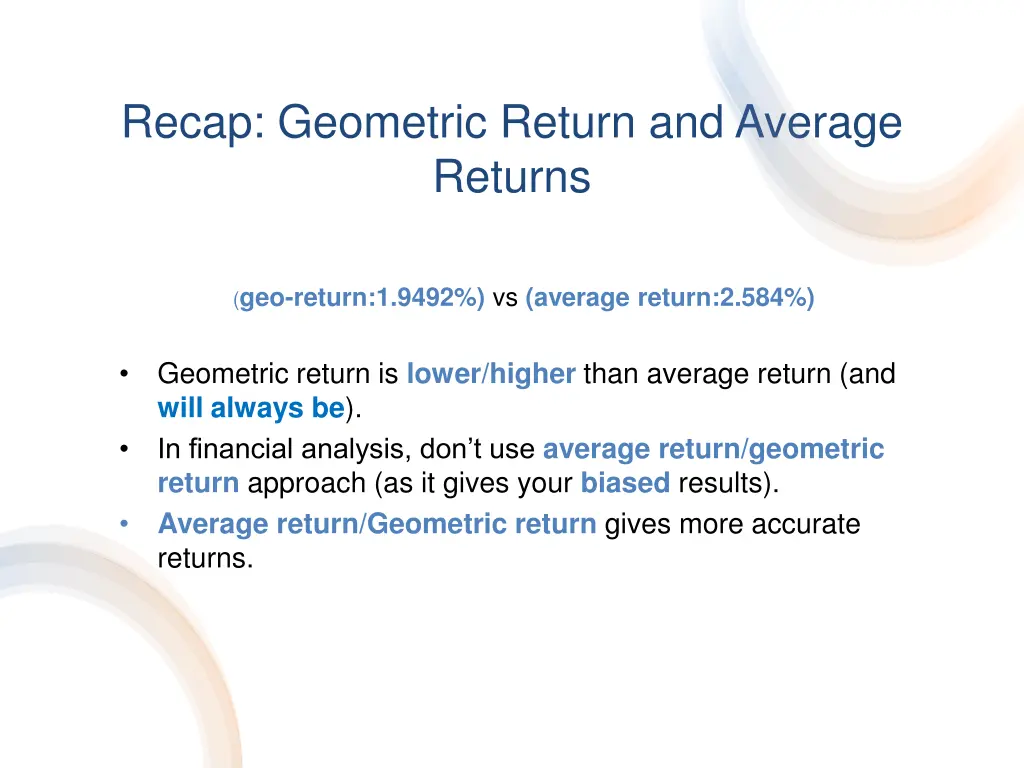 recap geometric return and average returns