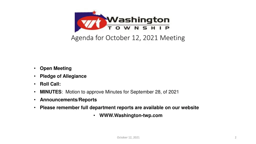 agenda for october 12 2021 meeting