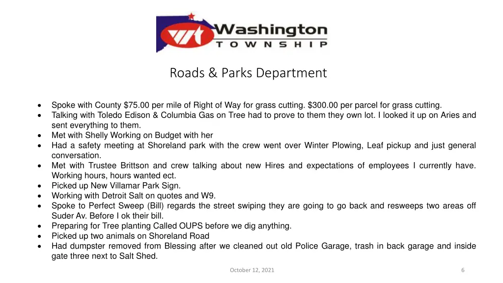 roads parks department