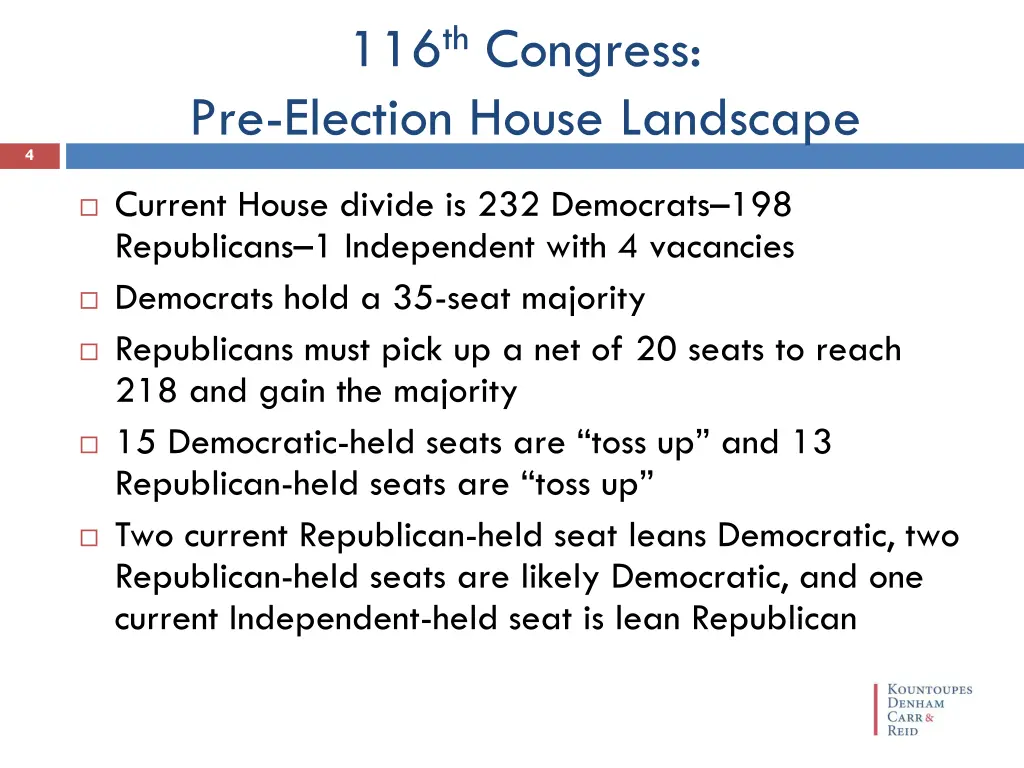 116 th congress pre election house landscape