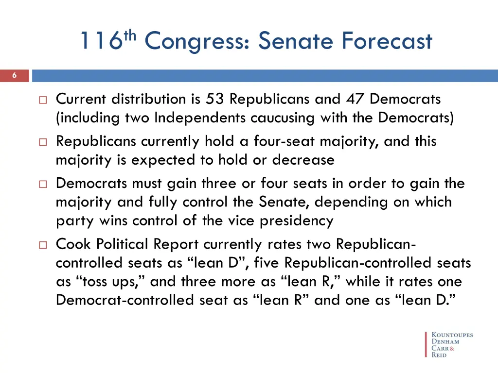 116 th congress senate forecast