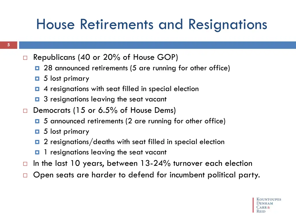 house retirements and resignations