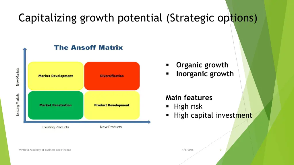 capitalizing growth potential strategic options