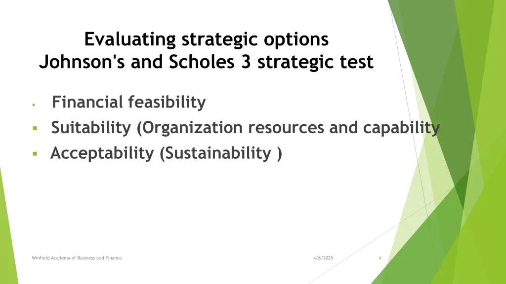 evaluating strategic options johnson