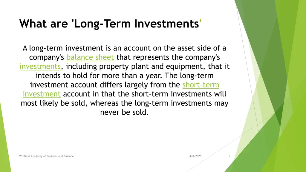 what are long term investments