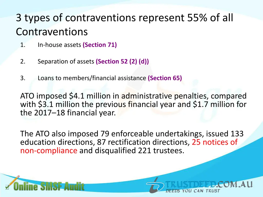 3 types of contraventions represent