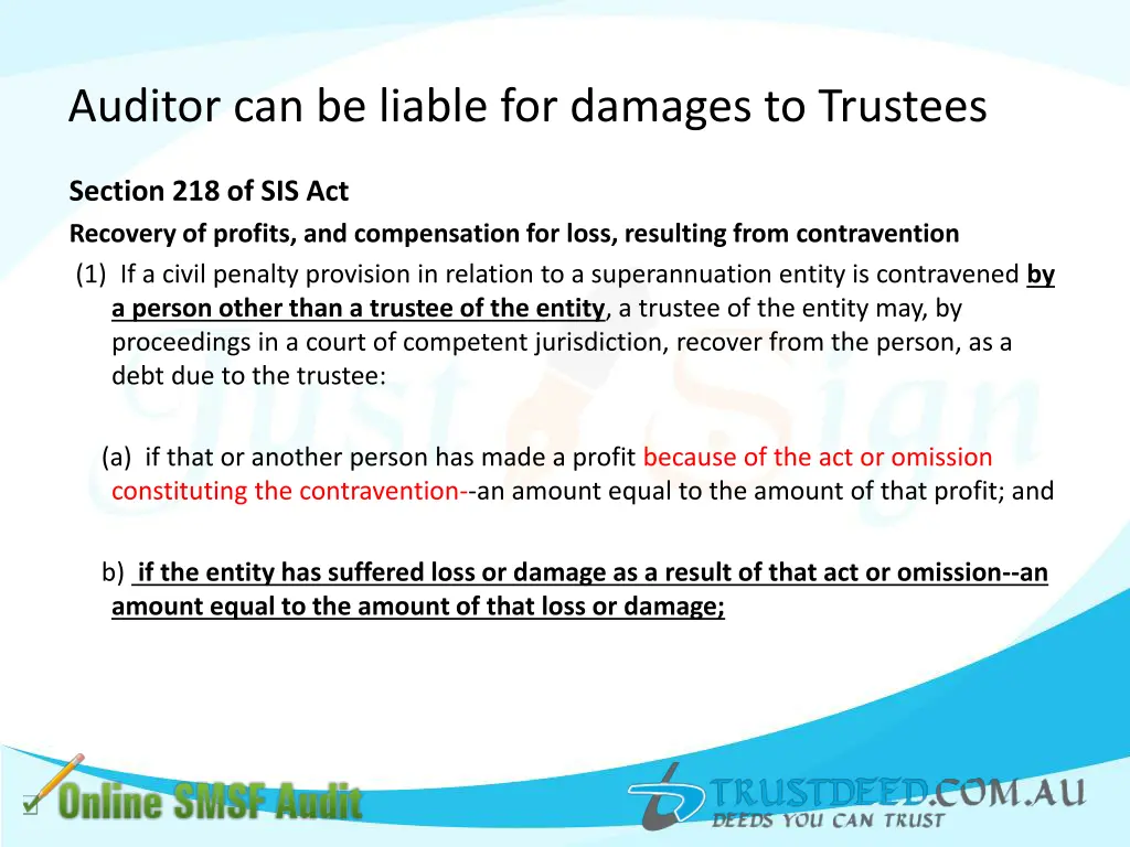 auditor can be liable for damages to trustees