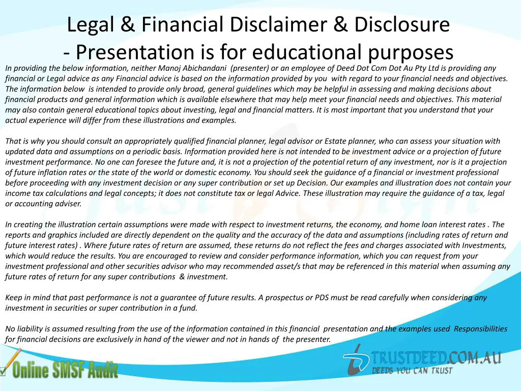 legal financial disclaimer disclosure